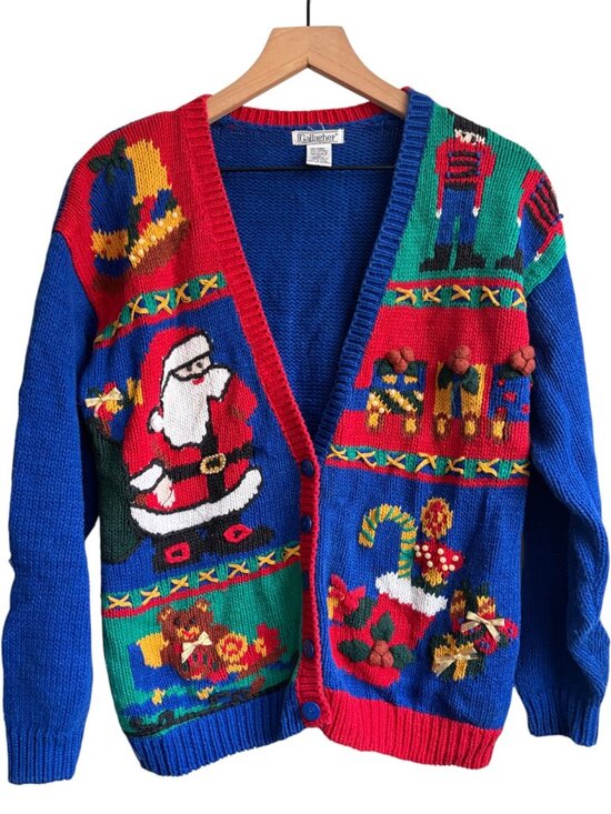 Gallagher Sweaters - Vintage Gallagher Christmas Cardigan Sweater Santa Beaded Holiday Ugly kitschy